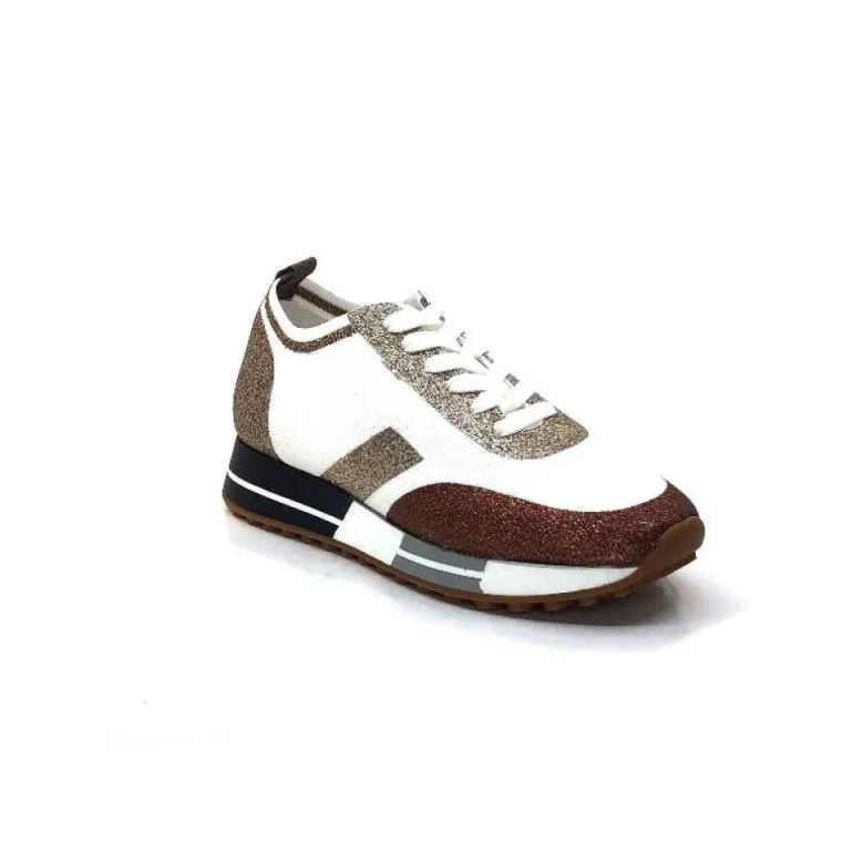 Baskets Ivoire 210.1810 Textile Blanc Paillettes Or