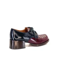 Chie Mihara Trudu Cuir Vernis Purple, Vert & Toile Satin Imprimee