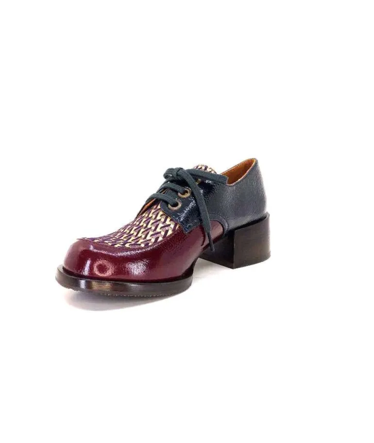Chie Mihara Trudu Cuir Vernis Purple, Vert & Toile Satin Imprimee