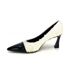 Enzo Di Martino Eli 715 Textile Creme Cuir Vernis Noir