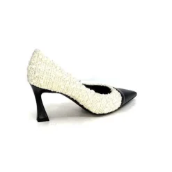 Enzo Di Martino Eli 715 Textile Creme Cuir Vernis Noir