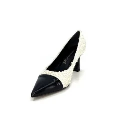 Enzo Di Martino Eli 715 Textile Creme Cuir Vernis Noir