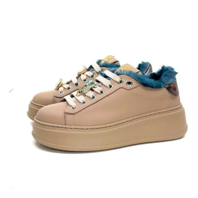 Giopiu Pia 82 Cuir Nude Fourrure Turquoise