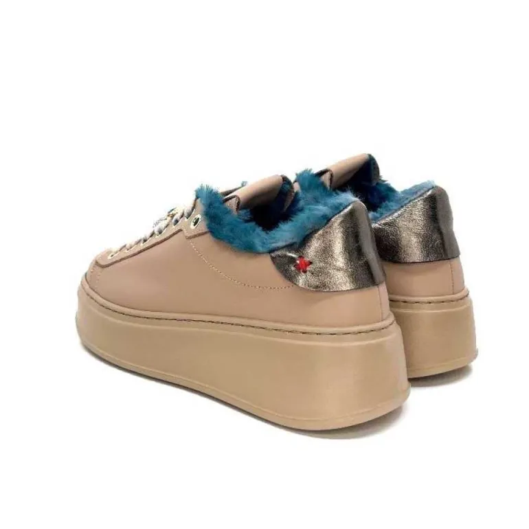 Giopiu Pia 82 Cuir Nude Fourrure Turquoise
