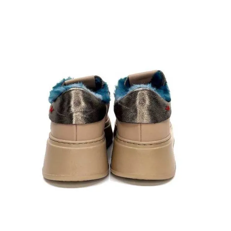 Giopiu Pia 82 Cuir Nude Fourrure Turquoise