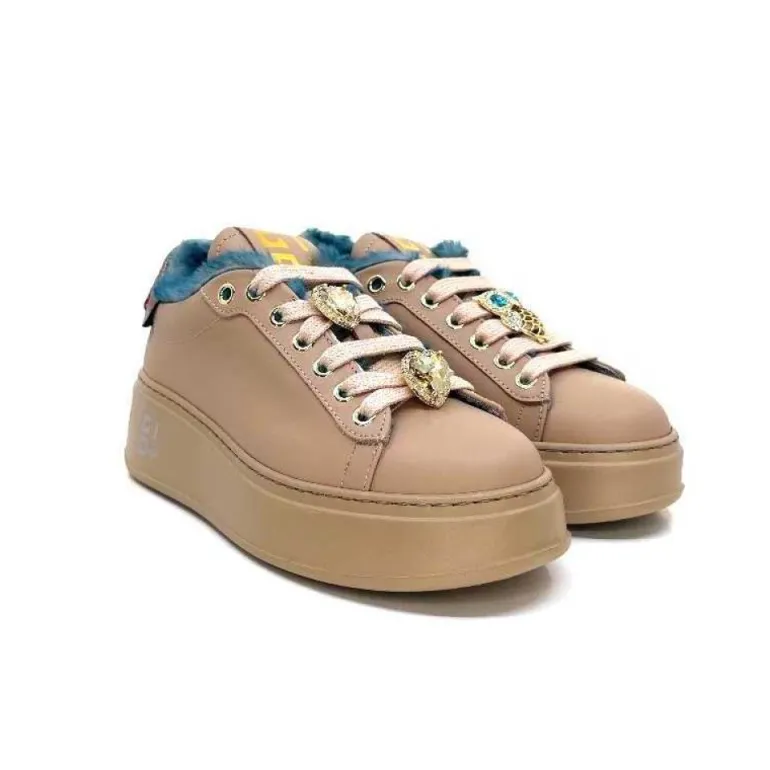 Giopiu Pia 82 Cuir Nude Fourrure Turquoise