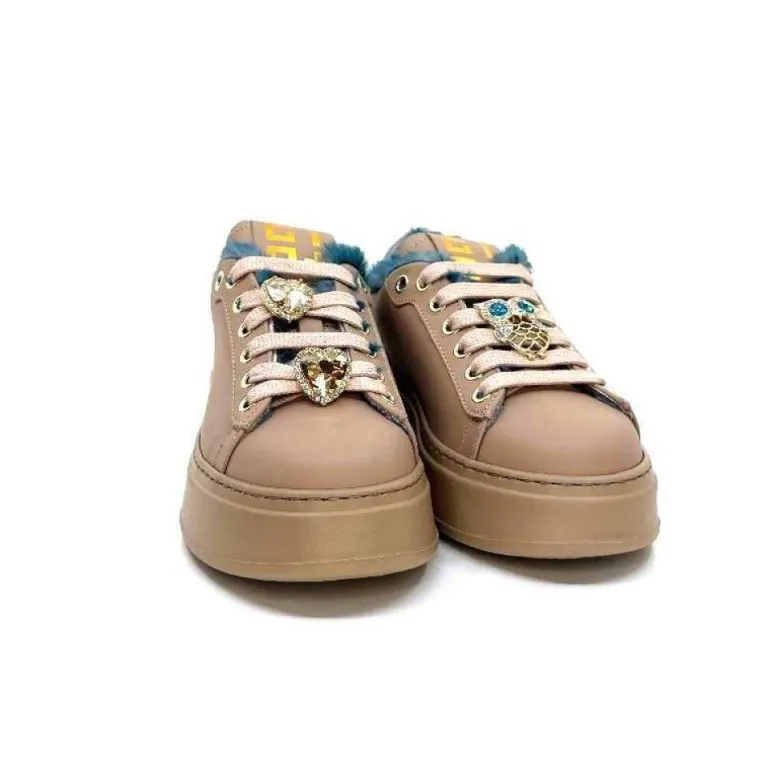 Giopiu Pia 82 Cuir Nude Fourrure Turquoise