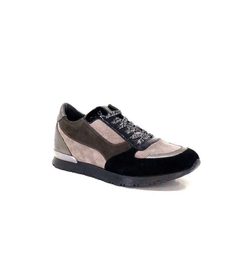 Reqins Electra Mix Daim Noir, Gris Cuir Acier & Cuir Vernis Noir