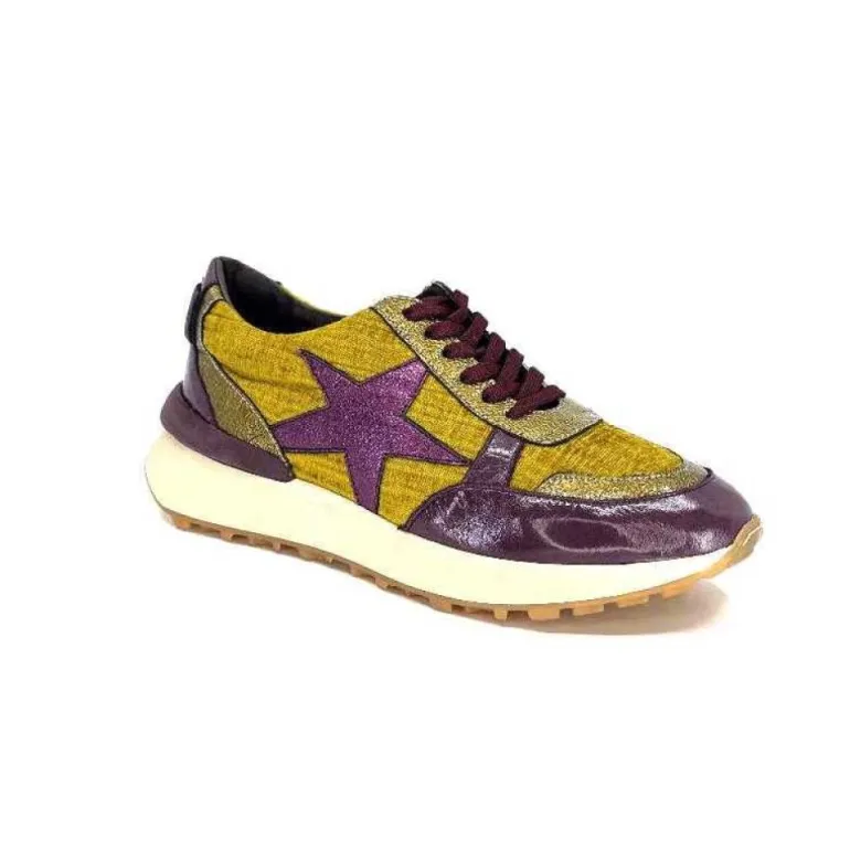 Reqins Urania Mix Cuir Violet Textile Moutarde