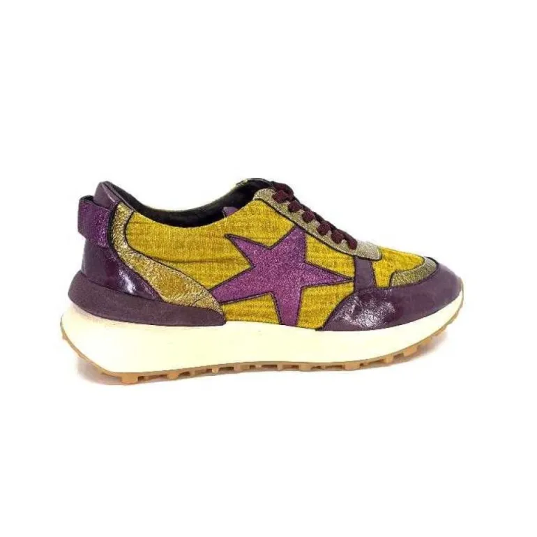 Reqins Urania Mix Cuir Violet Textile Moutarde