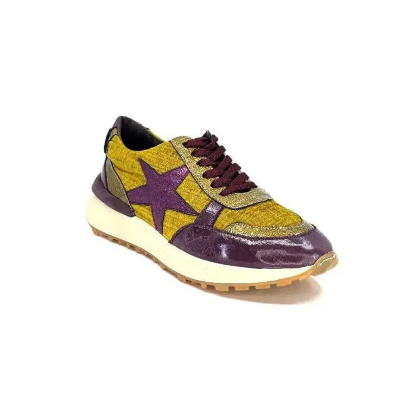 Reqins Urania Mix Cuir Violet Textile Moutarde